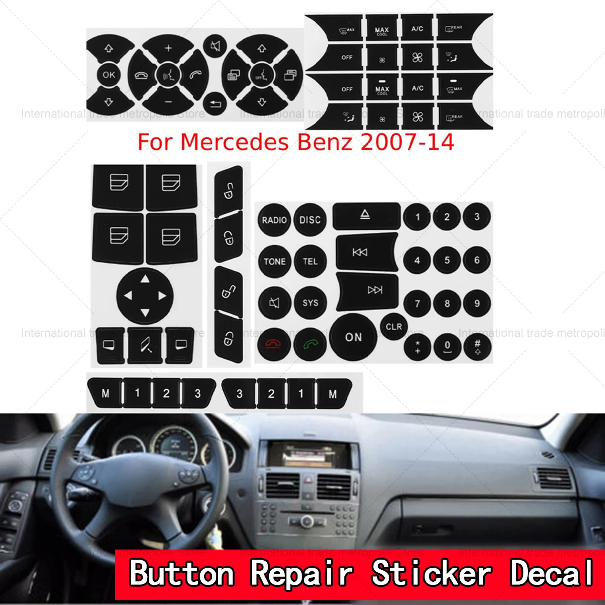 Car Air Condition AC Control Radio Dash Panel Button Repair Sticker Trim Decal for Mercedes-Benz W204 C300 2007-2014