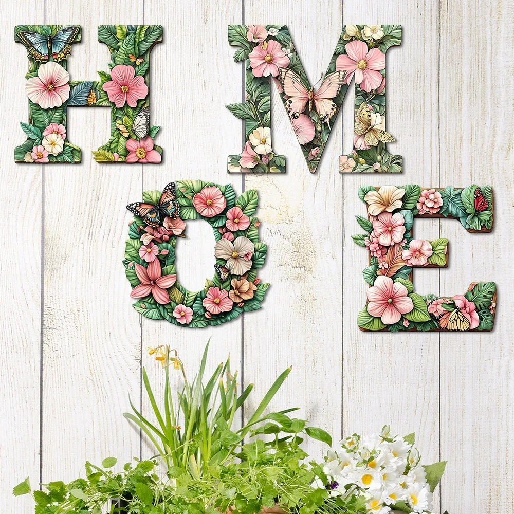 

Shell Conch HOME Letter Wall Ornaments Flower Vintage Wooden HOME Pendant Wall Art Ocean Theme Spring Ocean Signs