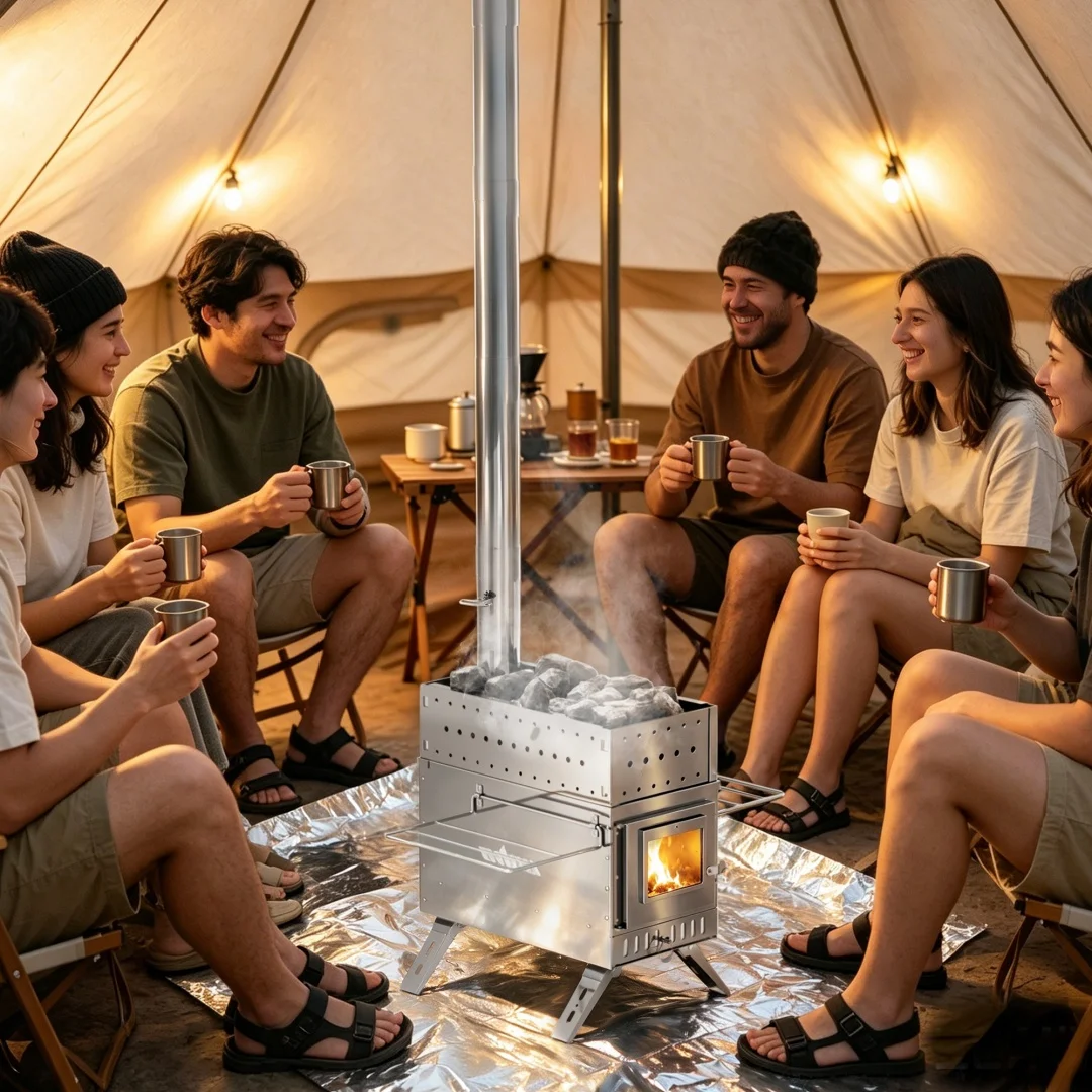 Portable Wood Burning Sauna Stove, Stainless Steel Tent Heater for Hot Tent Camping, Outdoor Cooking & Sauna Heating