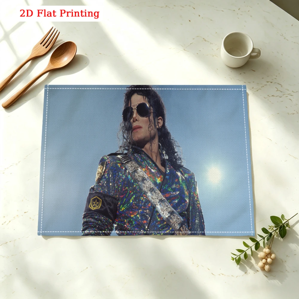 1pc Michael Jackson Portrait Placemat Blue 2d Flat Printing Table Mat Kitchen Dining Decor Non Slip Heat Resistant 30x40cm