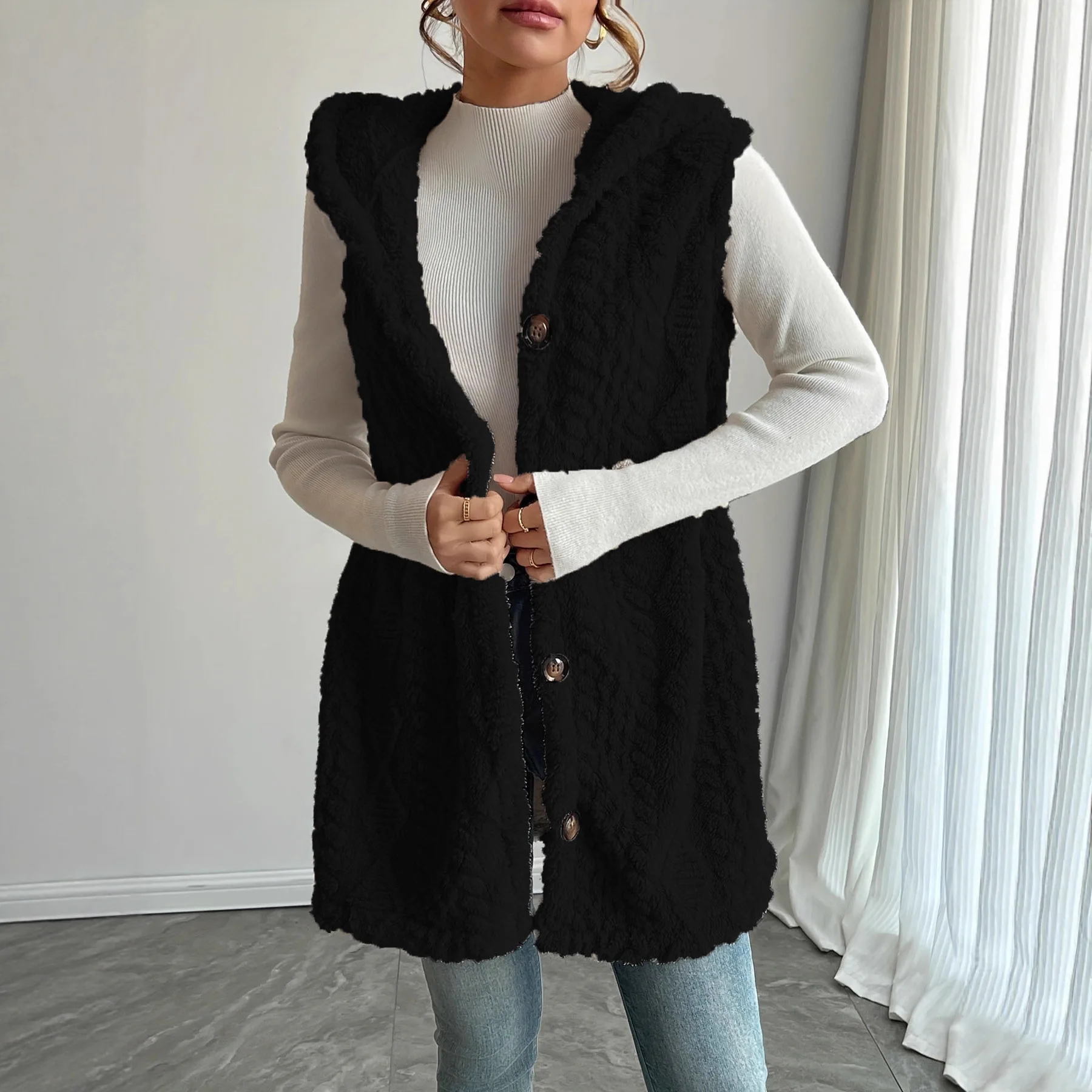 

Лидер продаж, однотонный двусторонний кардиган с капюшоном и пуговицами, повседневный женский осенне-зимний жилет