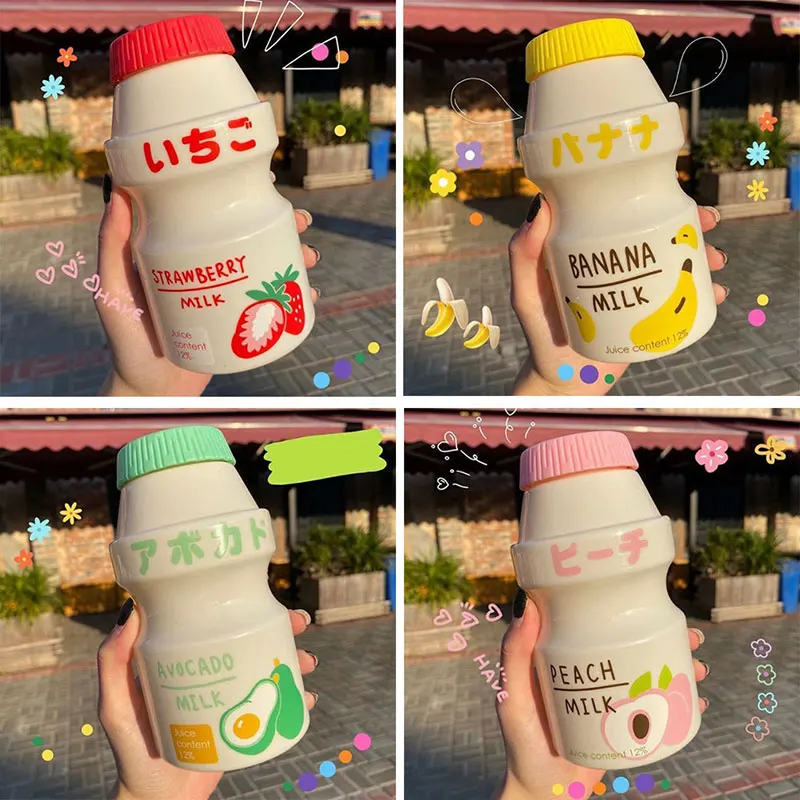 480ml Plastic Water Bottle Tour Drinking Bottle Yakult Shape Cute Kawaii Milk Carton Shaker Bottle For Kids/Girl/Adult Glass