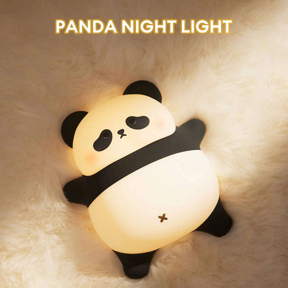 Panda Night Light for Kids Cute LED Lamps Clap Control Brightness Timer Auto Shutoff Silicone Animal Lights for  Childrens Room