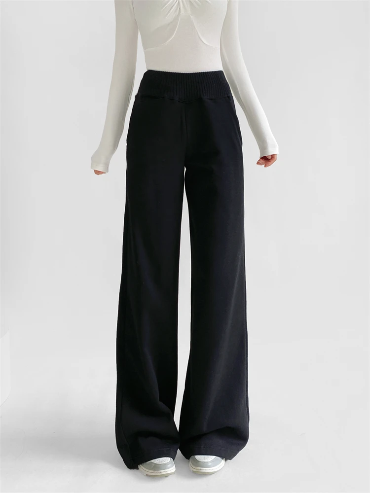 

Утепленные широкие спортивные брюки с высокой талией для женщин, зимние свободные повседневные брюки-палаццо в пол