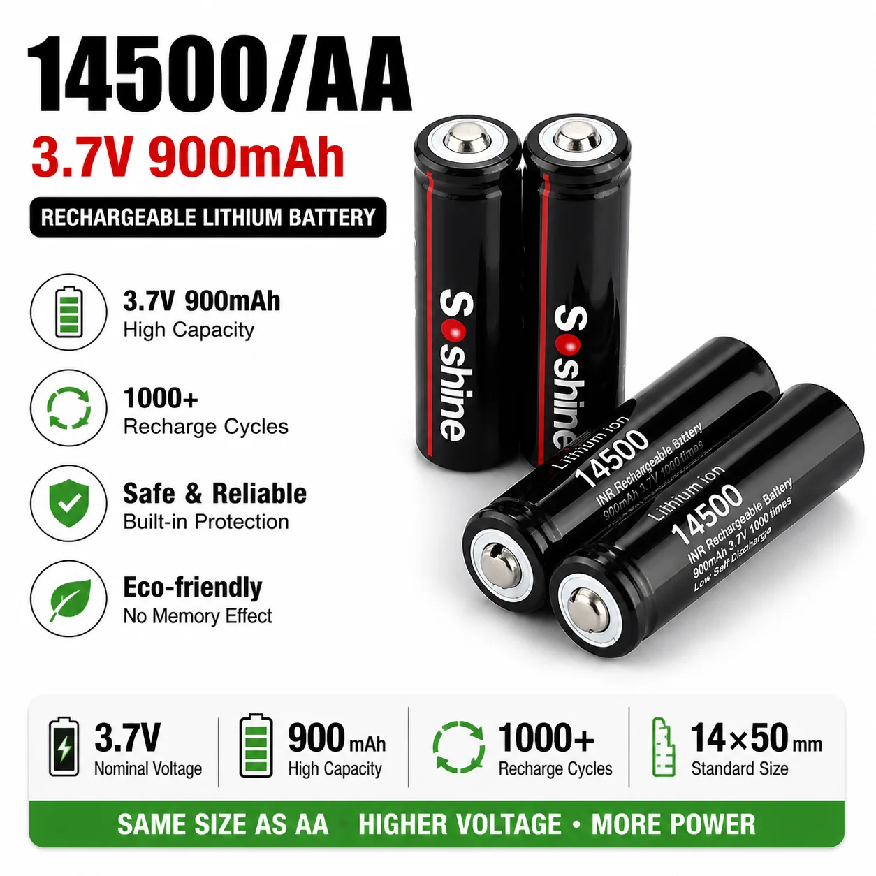 14500 3.7V AA Rechargeable Lithium Battery High Capacity Replacement LR6 AM3 for LED Lamp Flashlight Small Fan Mouse Electronic