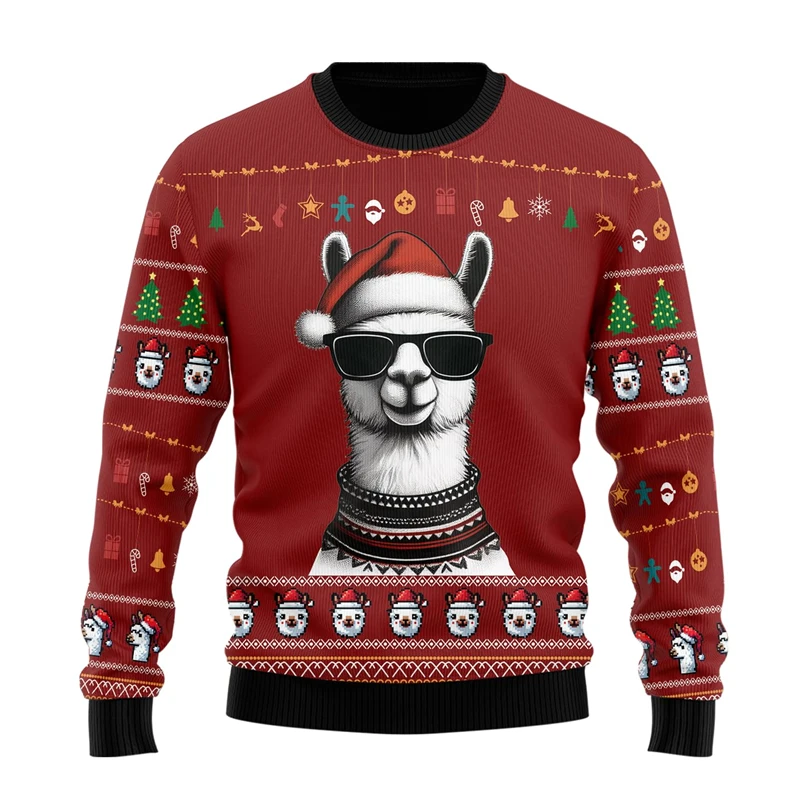 Kawaii Llama Ugly Christmas Sweater For Women Cute Alpaca Girls Tracksuit Holiday Sweatshirts Casual Unisex Sweaters Pullovers