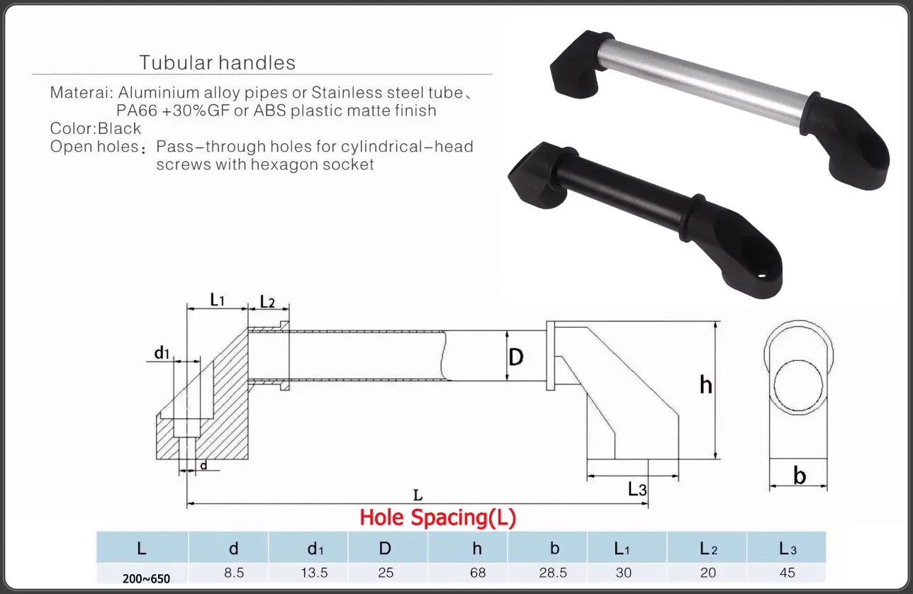 Manija Tubular de aleación de aluminio con espaciado de orificios de 200mm-650mm, carrito de herramientas, puerta de armario corredera mecánica, manija de máquina de soldadura, 1 Uds.