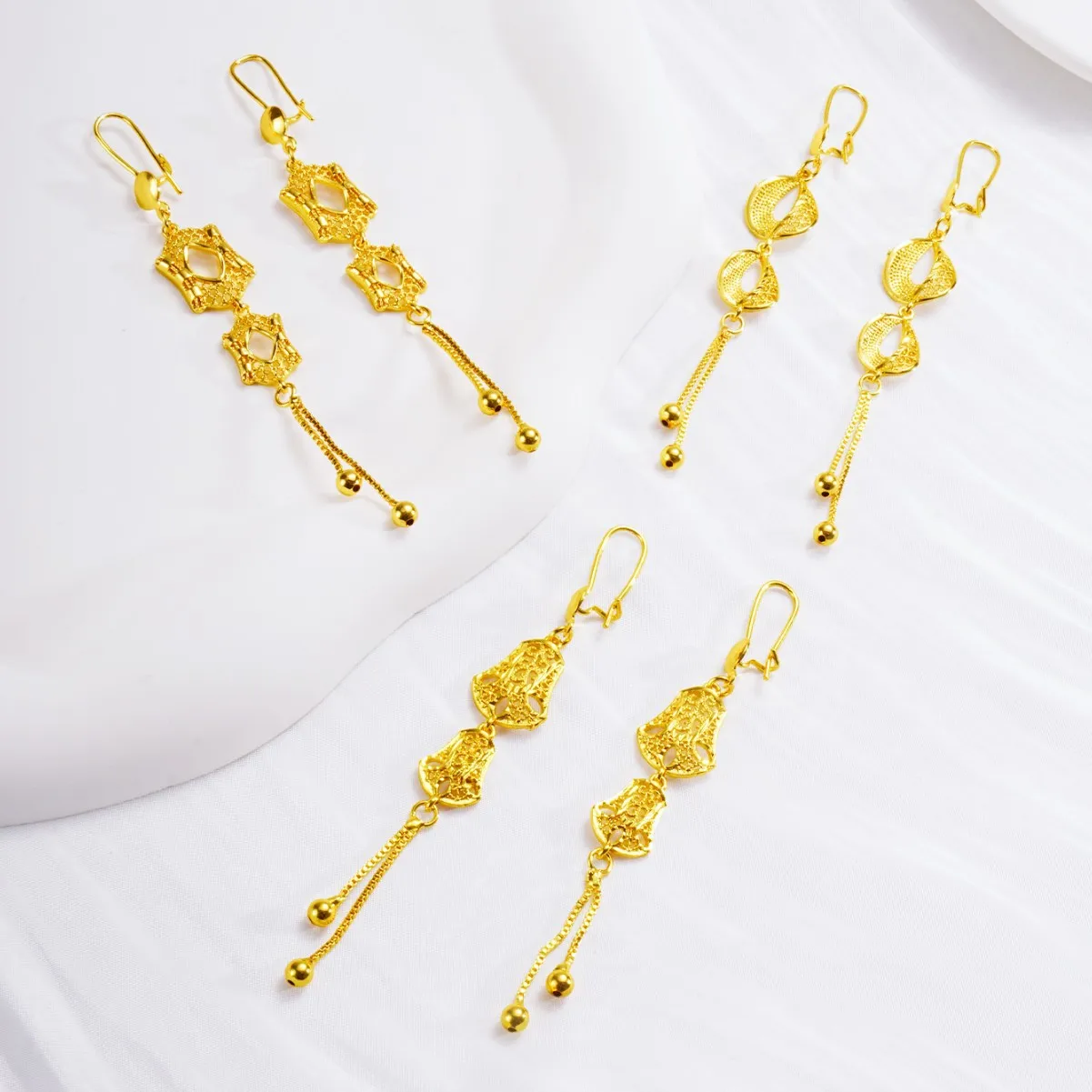 9999 gold hollow earrings - simple and versatile leaf-shaped tassel ear hooks jewelry