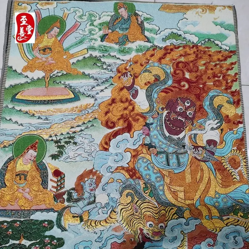 Tibet Tibetan Cloth Silk Three-eyed vajra god monk Thangka Tangka Embroidery Painting Embroidery Hanging Pictures