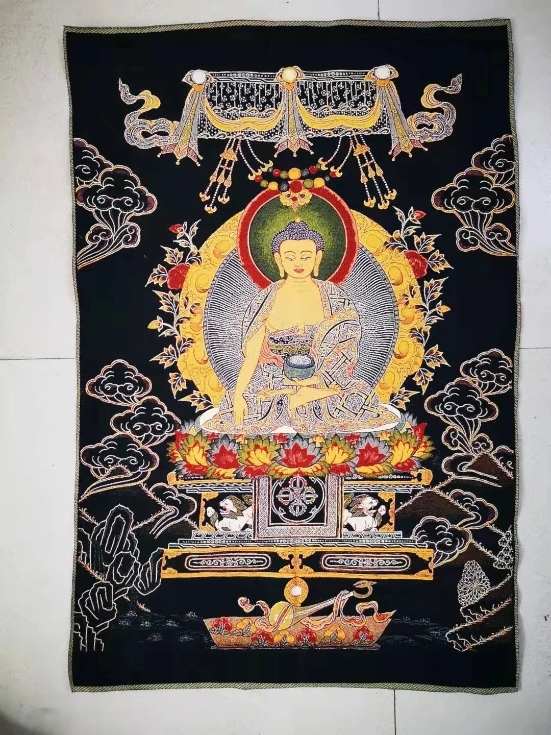 Peinture murale noire Sakyamuni Compassion Goddess, injaviation tibétaine, plus riche, ka, Thangka, 36 po