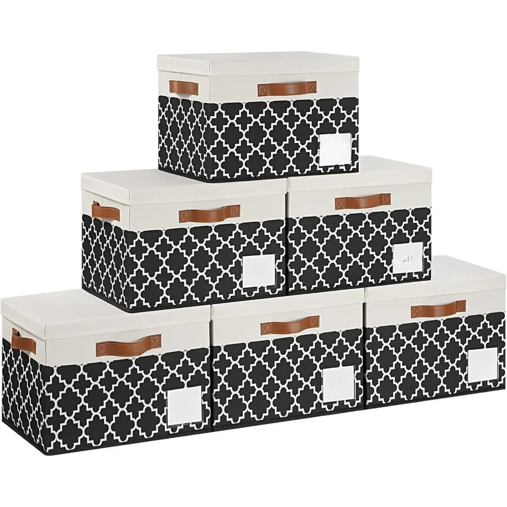 

Extra Large Storage Bins with Lids, Foldable Fabric Storage Boxes with Lids and 3 Leather Handles, Sturdy Storage Baskets