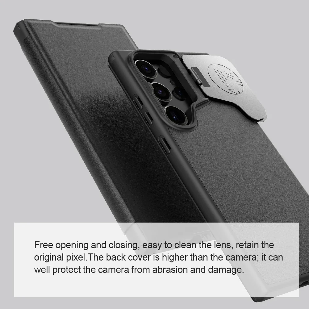 Nillkin Case For Samsung Galaxy S24 Ultra Flip Leather Case Slide Camera Cover Back Holder Case