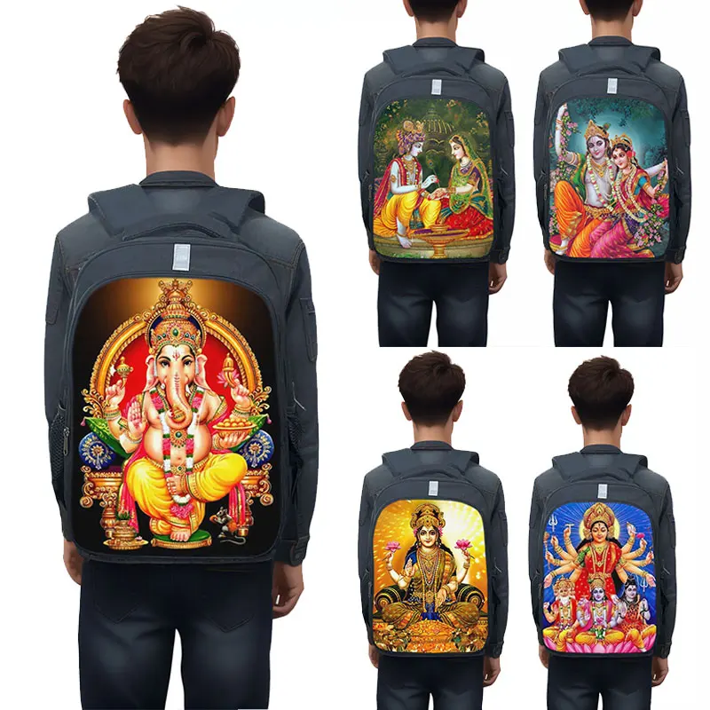 

Indian Religious Gods Print Backpack Nice Radha Krishna / Elephant God Rucksack Teenager School Bags Women Laptop Bag for Travel