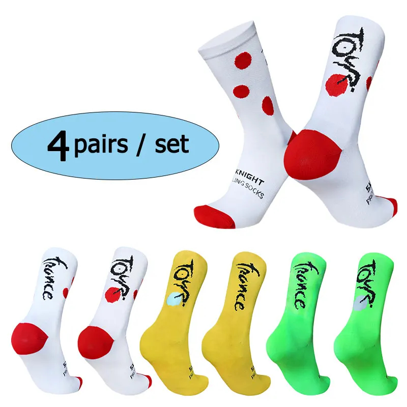

4 pairs of circular French letter cycling socks for men women breathable and sweat absorbing compression sports cycling socks