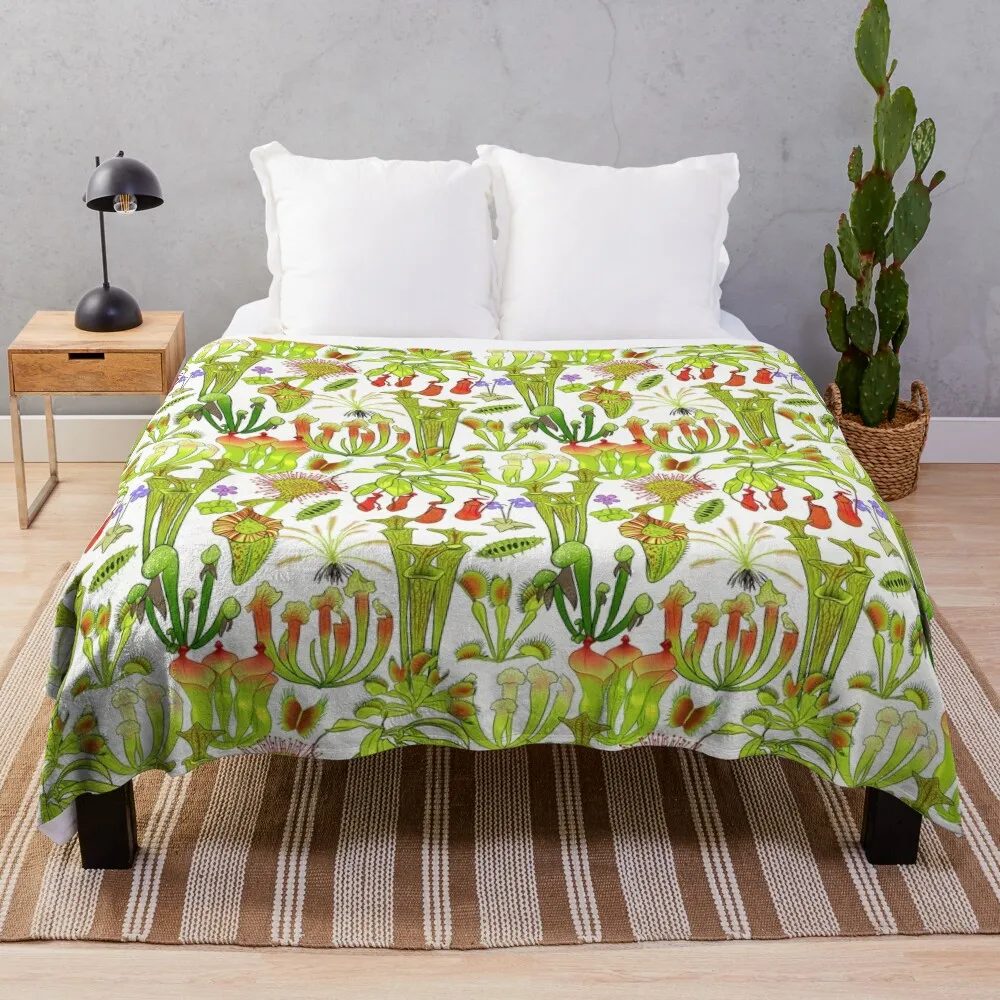 

Carnivorous plants - white Throw Blanket Weighted halloween Blankets