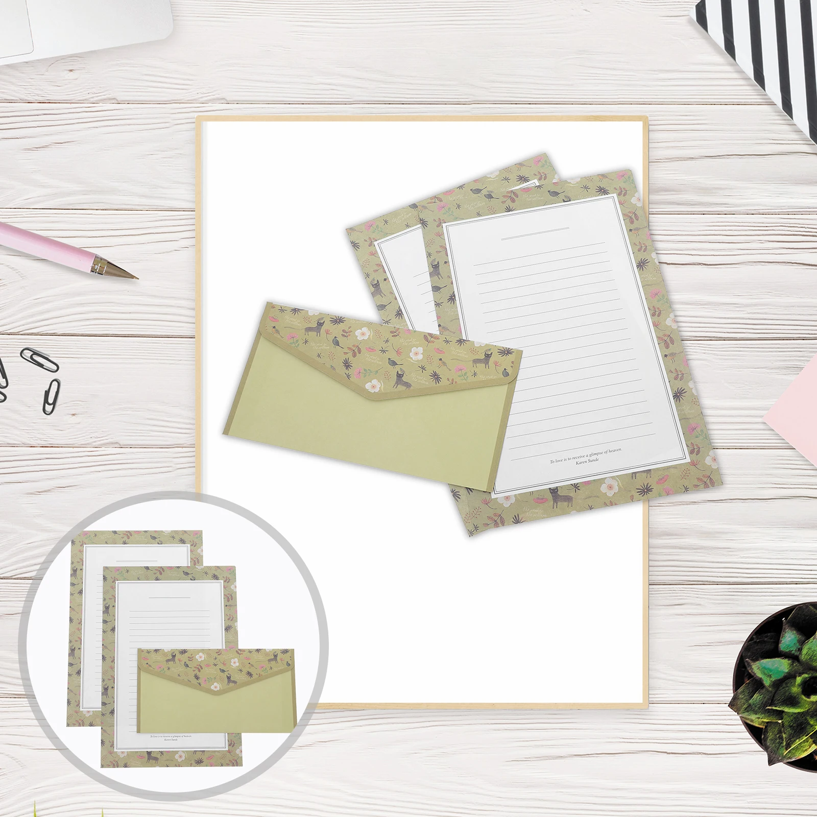 

Floral Lined Letter Paper Envelopes Package Vintage Elegant Design Wedding Shower Thank You Cards Stationery Set for Women