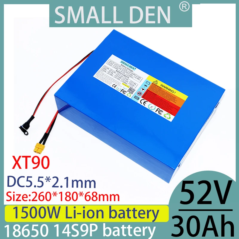 New 52V 30Ah 14S9P 18650 lithium battery pack 0-1500W high-power BMS motorcycle charging battery pack+58.8V 2A 3A 5A charger