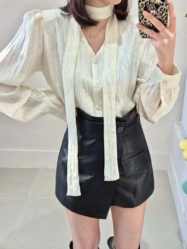 다용도 싱글 버튼 보타이, 모든 스타일에 어울리는 비즈니스 캐주얼 롱 슬리브 여성용 탑 (젊은 성인용)