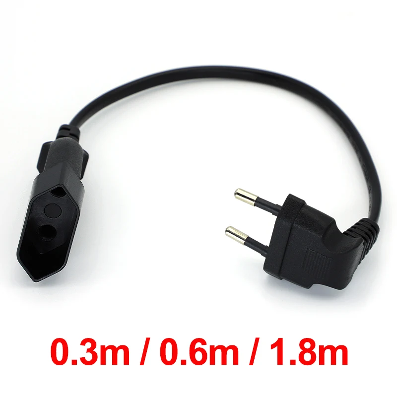 1PCS EU Power Adapter Cord,90 Degree Angled European Round 2Pin Male to Female Plug Power Cable For UPS PDU 0.3M/0.6M/1.8M