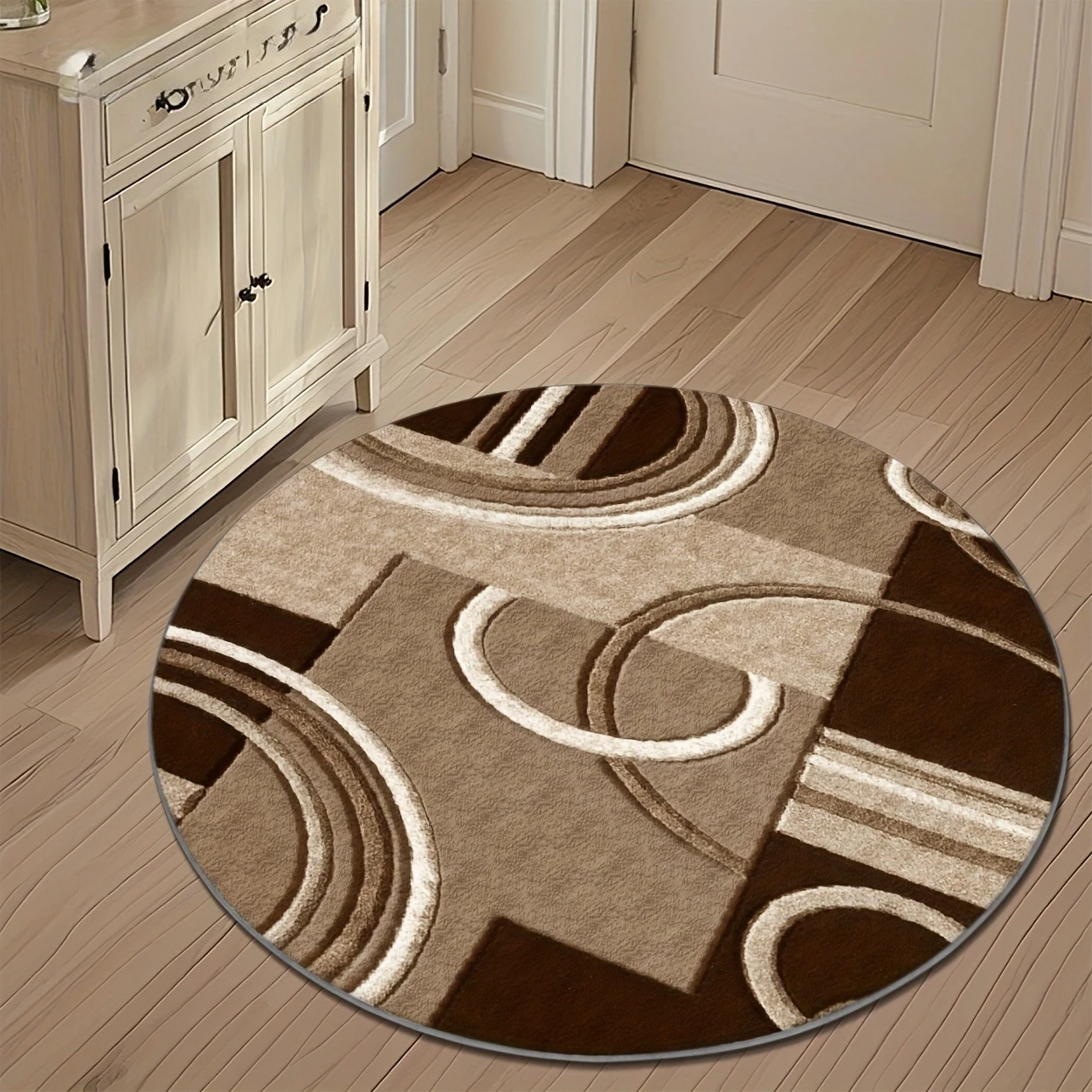 Mandala Flower Tile Round Mat Neutral Natural Stone Mosaic Circular Decor Rug for Entryway Indoor Living Space Home Decor