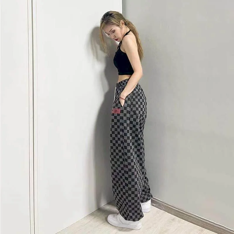 Harajuku Pants Casual Women\'s Pants Lace-up Baggy Pants Korean Fashion Leggings Y2k Pants Plaid Sporty Sweatpants Women Clothing