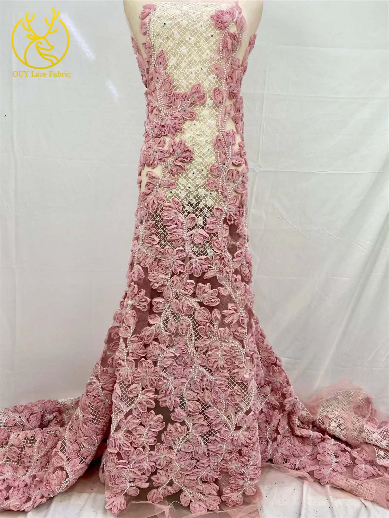 2026 Modische französische Mesh-Spitze mit Perlen und Pailletten, 3D Hochwertige nigerianische Spitze für Brautkleider und Hochzeitskleider, 5Y – Detail 6