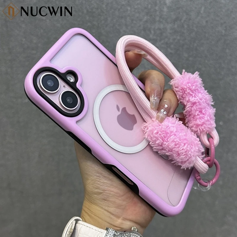 

For iPhone 16 15 Pro Max 16Plus Wireless Charge Transparent Case For iPhone 13 14 Pro Max Wristband Lanyard Soft Silicone Cover