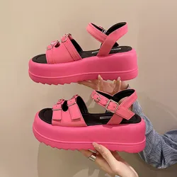 Black Platform Sandals Female Shoe 2023 Summer Increasing Height Clogs Wedge High Heels Espadrilles Girls Beige New Gladiator Be