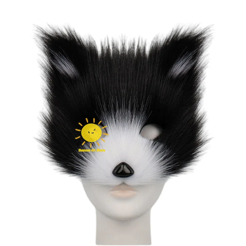 Halloween Half Face Plush Mask Artificial Fox Mask Supplies Horror Cosplay Props Carnival Cos Unisex Colorful Fox Mask for Gifts