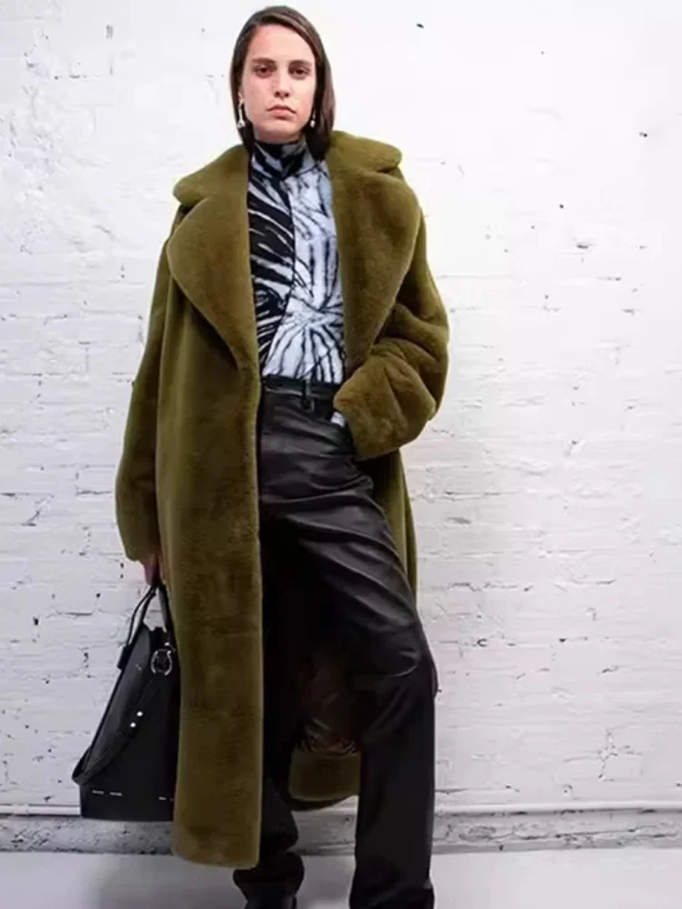 

Женское роскошное пальто из искусственного меха на шнуровке, шикарная пушистая свободная теплая длинная куртка с лацканами и длинными рукавами, женская зимняя повседневная уличная одежда