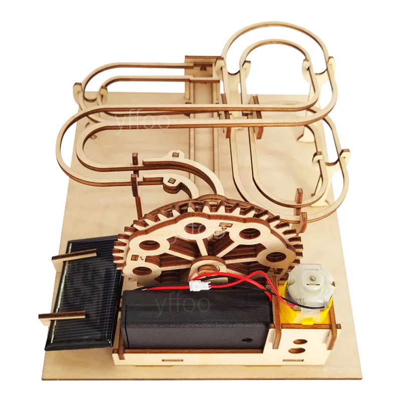 Yffoo Zonne-energie Marmer Tracks Run 3D Houten Puzzel Nieuwigheid Speelgoed Diy Modelbouw Bouwstenen Voor Volwassenen Kinderen Speelgoed gift