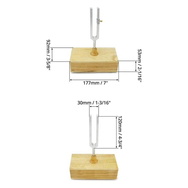 2 قطعة شوكة ضبط 440 هرتز شوكة ضبط اهتزاز لون الخشب وخشب فضي + فولاذ للعلاج الصوتي واليوجا والتأمل والاسترخاء