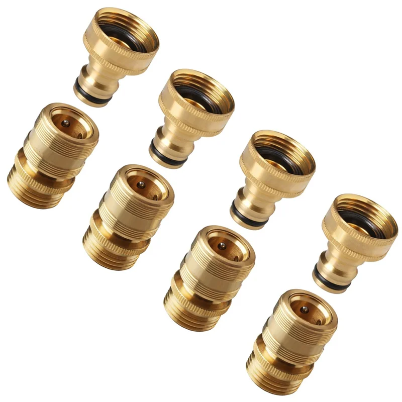 Raccordi a collegamento rapido per tubo da giardino AAAC. Ottone massiccio GHT da 3⁄4 di pollice. (4 set)