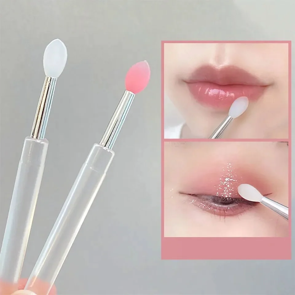 3pcs Transparent Silicone Lip Brush Stick Crystal Rod Lipstick Brushes with Protective Cover Multi-function Eyeshadow Brush Tool