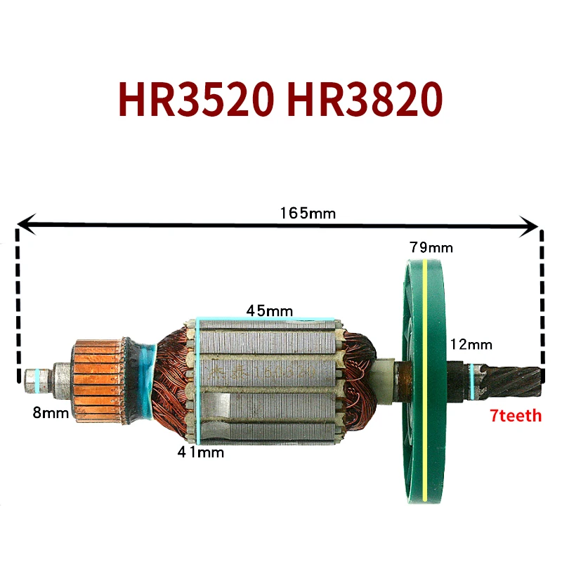 Rotor Accessories for Makita HR3820 HR3520 Electric Hammer Electric Pick Impact Drill Armature Rotor Anchor Replacement