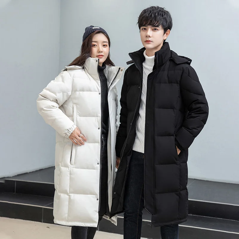 

2025 Men's Winter New Down Jacket Pants Over Knee Jacket Couple's Top Solid Color School Uniform Men's Down Cotton Jacket Large