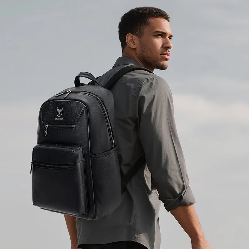 

Men's Business Backpack Real leather Multi-function head layer Cofskin 15.6 inch computer storage travel backpack