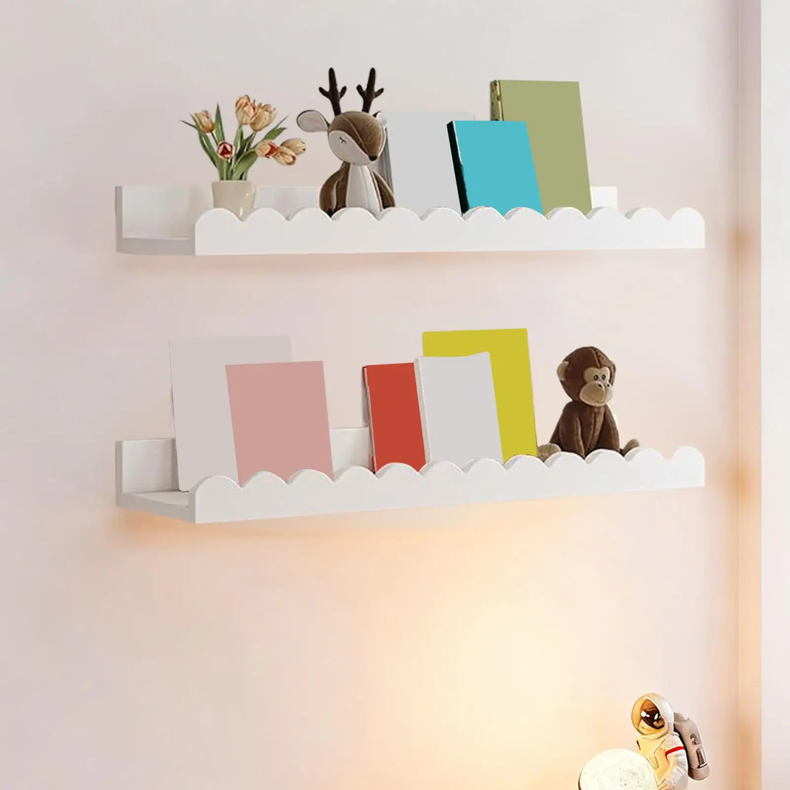 

Wall Book Shelf Wooden Bookshelves Organizer Book Organizer Decor for Bedroom Bathroom Nursery Playroom Wall Plants Toy Photo