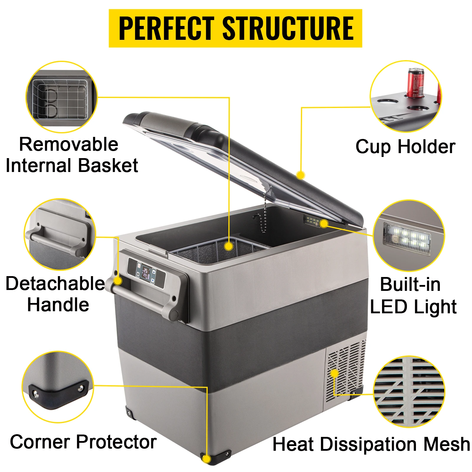 VEVOR 35L 45L Car Refrigerator Mini Fridge Freezer Portable Compressor Cooler 12/24V DC 110-240V Ice Box for Camping