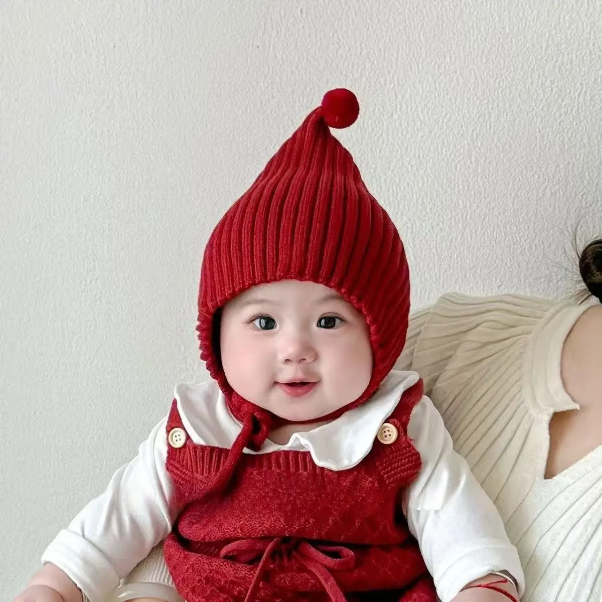 0-24M Baby Beanie Neugeborenen Elf Hut Frühling Herbst Gestrickte Winddicht Warme Earflap Kappe Mit Pom Pom – Detail 11