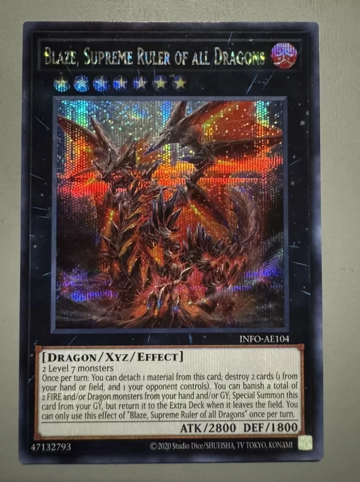 

Yugioh KONAMI Duel Monsters INFO-AE104 Blaze, Supreme Ruler of all Dragons Secret Rare Asian English Collection Mint Card