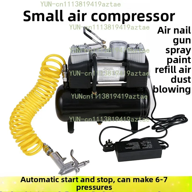 12V 220V Silent Oil-Free Air Compressor Automatic Start Stop Portable Air Pump Vehicle Dual Cylinder Car Paint Air Storage Tank
