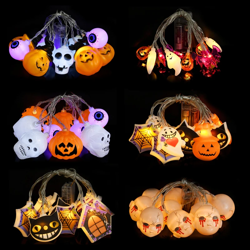 1.5m Halloween LED String Lights Glowing Pumpkin Ghost Spider Web Skull Light Outdoor Hanging Garland Halloween Party Decoration