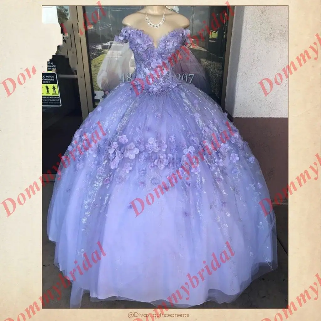 Elegant Lavender 2023 Vestido De 15 16 Anos Cheap Quinceanera Prom Dress For Women Girls Teens Party 3D Floral Flowers Tulle