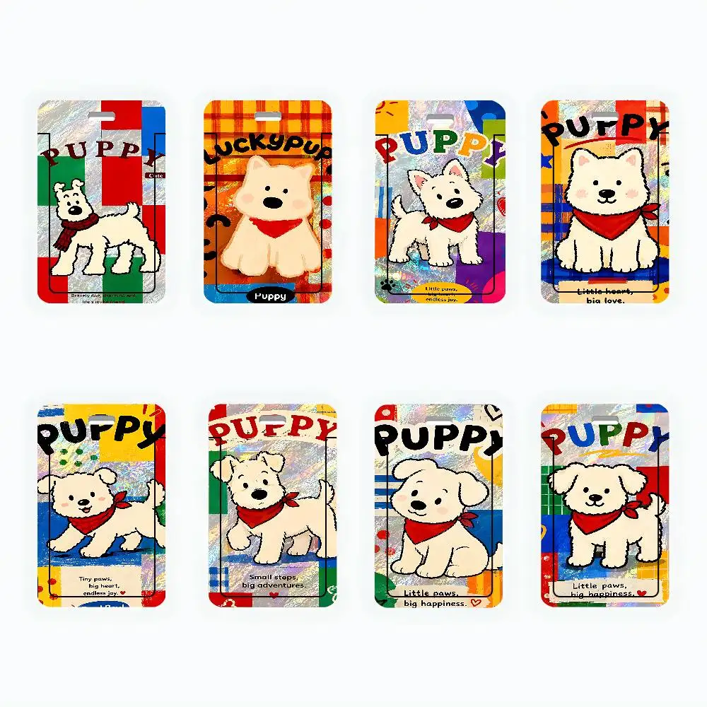 Splicing Grid Dog Print Clear ID Card Holder Lanyard Neck Strap Badge Case Door Credit Card Protector Daily Gift
