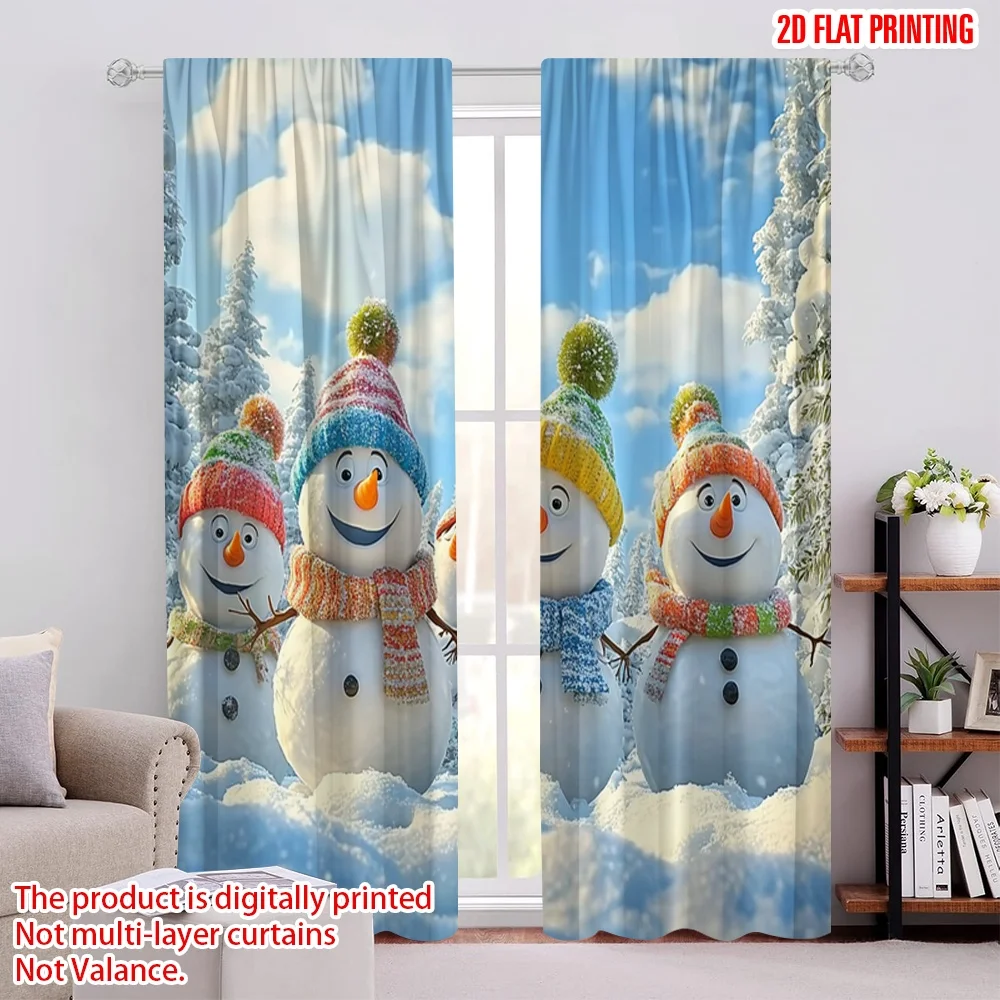 

2pcs 2D flat printing Merry Christmas Popular Drapes Christmas Winter Snowman Family Versatile Durable Polyester Without