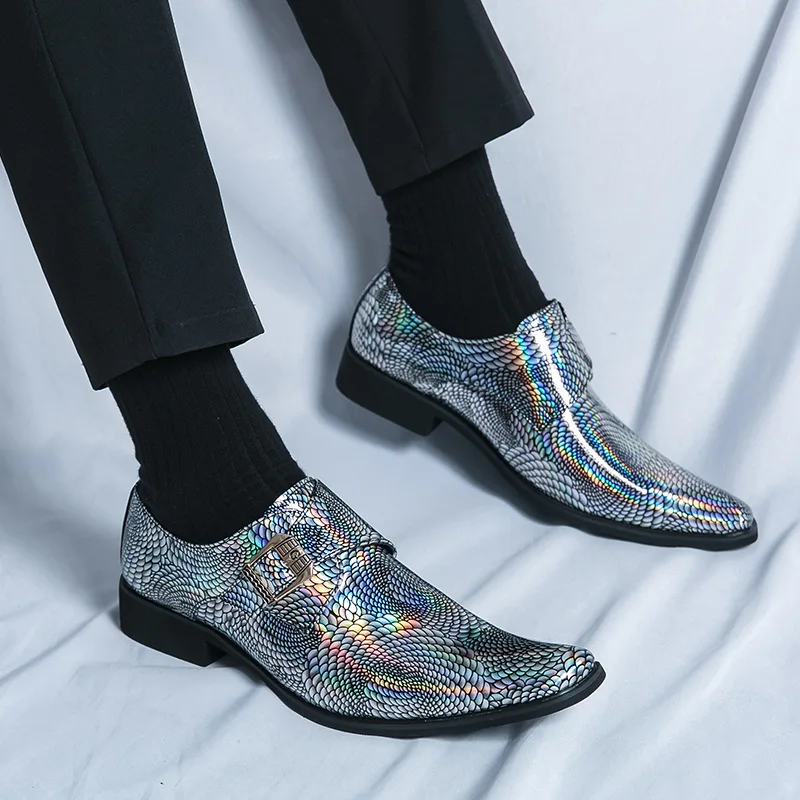 High-quality Luxury Mens Chelsea Shoes Size 37-46 Pointed Toe Leather Casual Shoes Men Fashion Green Party Wedding Shoes for Men