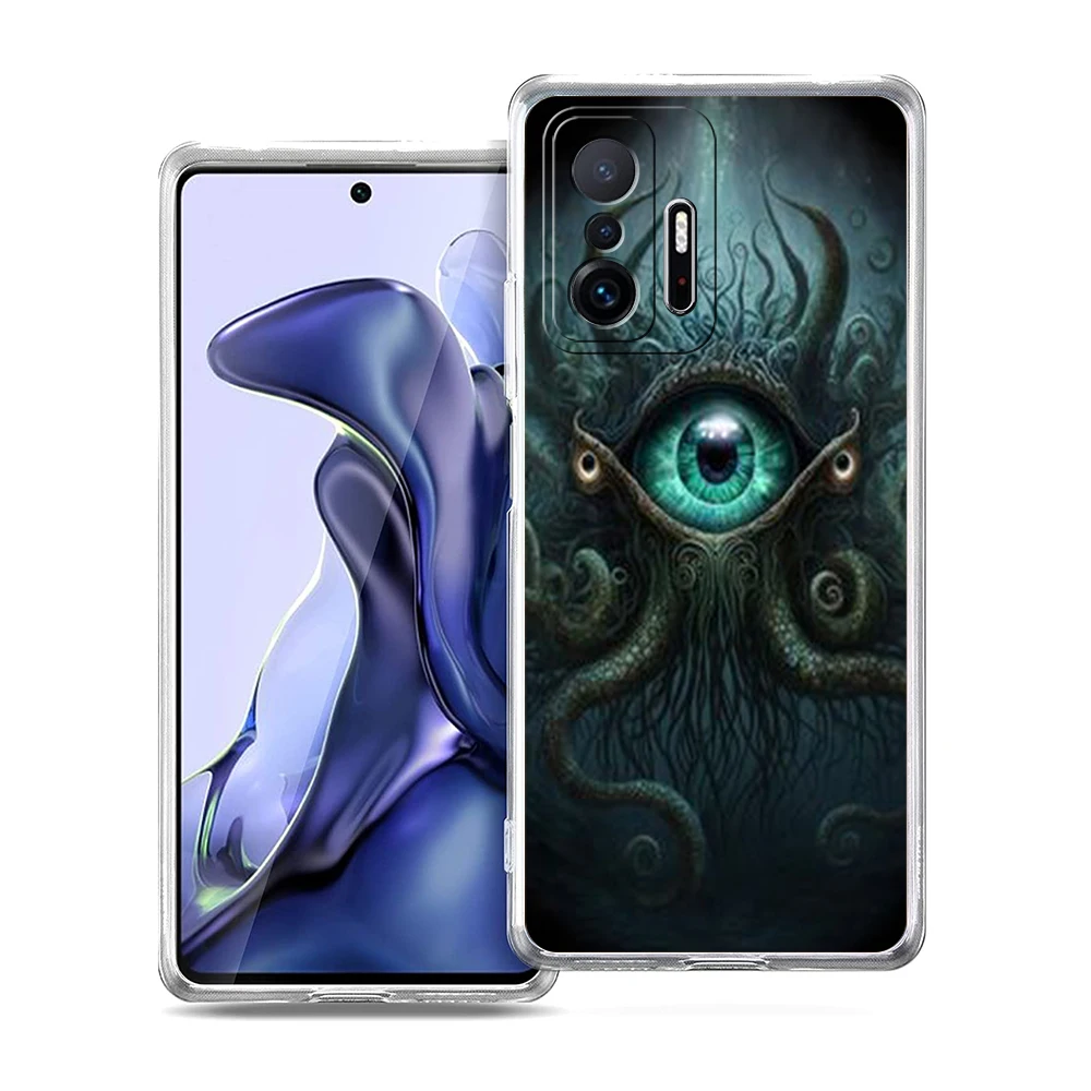 Capa de telefone transparente para xiaomi mi 14 13 12 11 ultra 13t 12t 11t poco x3 nfc f3 f6 pro lite macio tpu escudo o olho de cthulhu