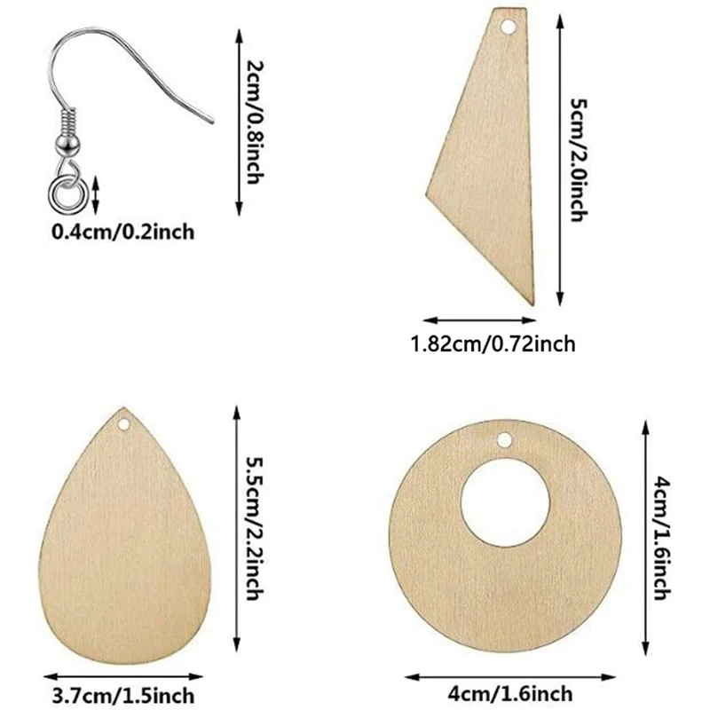 Boucles d'oreilles vierges en bois non fini avec trous et crochets pour bijoux de bricolage, 60 pièces