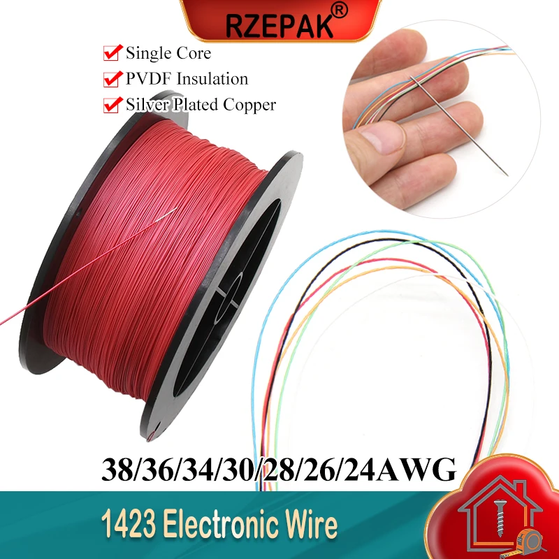 10~100m 1423 PTFE Electronic Wire Micro Fine 38/36/34/30/28/26/24AWG High Temperature Silver Plated Single Core Copper Cable